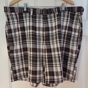 Haggar Men's Plaid Flat Front Size 42 Shorts - Cool 18 Pro Black, White, Brown